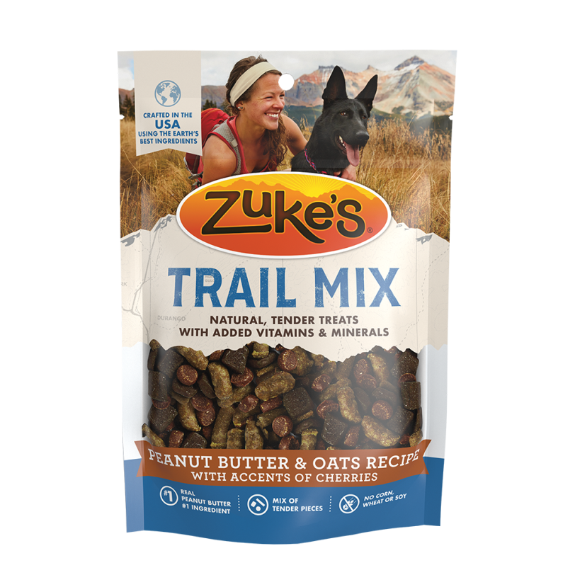 Zuke’s Trail Mix Peanut Butter & Oats Recipe dog treats front of packaging 