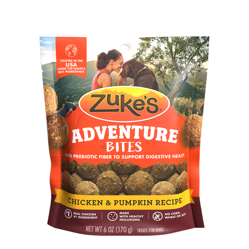 Adventure Bites Chicken & Pumpkin Dog Treats front of pack 