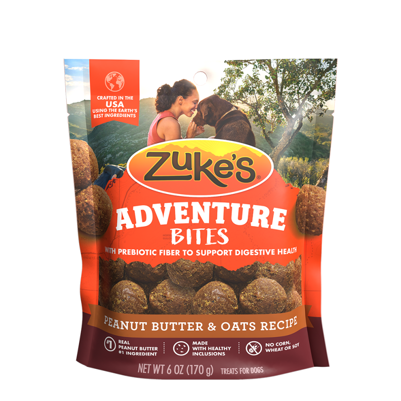 Adventure Bites Peanut Butter & Oats Dog Treats front of pack 