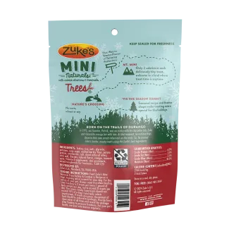 Zuke’s Mini Naturals Trees Turkey &amp; Cranberry dog treats back of bag  