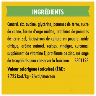 Gâteries d&#039;entraînement Zuke&#039;s Mini Naturals Recette de canard - ingredients