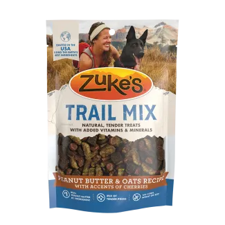 Zuke’s Trail Mix Peanut Butter &amp; Oats Recipe dog treats front of packaging 
