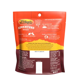 Adventure Bites Chicken &amp; Pumpkin Dog Treats back of packaging 