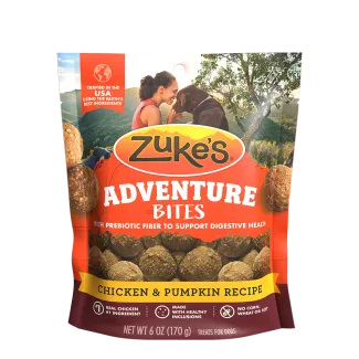 Adventure Bites Chicken &amp; Pumpkin Dog Treats front of pack 