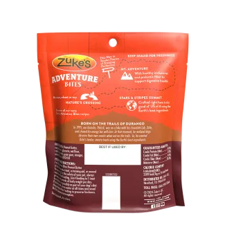 Adventure Bites Peanut Butter &amp; Oats Dog Treats back of packaging 