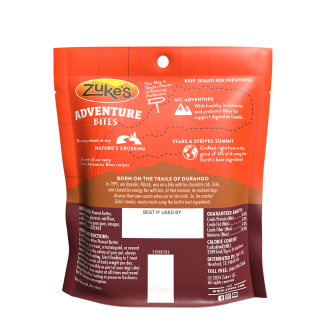 Adventure Bites Peanut Butter &amp; Oats Dog Treats back of packaging 