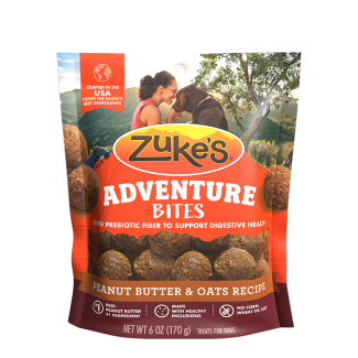 Adventure Bites Peanut Butter &amp; Oats Dog Treats front of pack 