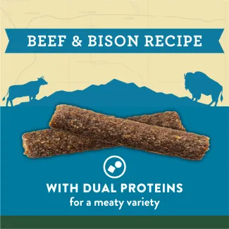 Zuke&#039;s Beef &amp; Bison Adventure Sticks provide meaty variety for your dog with high-quality dual proteins.