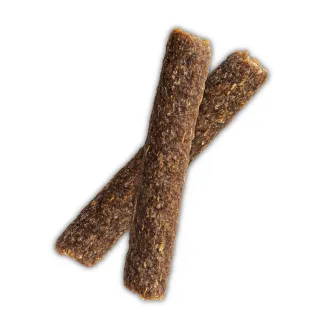 Two beef and bison flavor Zuke&#039;s Adventure Sticks. Tender, meaty stick-shaped dog treats made with natural ingredients.